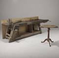 Shop of phillip lloyd powell 19th c workbench together with castiron work table both as found bench 37 x 108 x 24