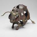 Sculpture welded and patinated metal bull figure in the style of fantoni 8 12 x 16