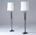 Modern pair of cast iron floor lamps with faceted white metal shades 69 x 18