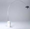Achillo castiglioni and piergiacomo castiglioni  flos arco floor lamp with curved stainless shaft on white marble base 92 x 78 x 7