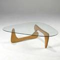 Noguchi style coffee table with hinged maple base and 12 glass top 14 12 x 49 x 35 12