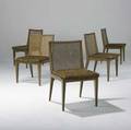 Edward wormley  dunbar group of five dining chairs with caned backs upholstered seats and walnut frames dunbar tags 32 x 19 x 20