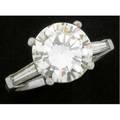 Diamond solitaire platinum mount ca 1960 round brilliant cut diamond 378 cts flanked by tapered baguette cut diamonds size 6 12