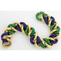 Enameled gold link bracelet bright 18k curb links alternate with translucent blue and green enameled links 991 gs gw 8 x 34