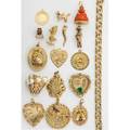 Gold charms and a bracelet sixteen charms include 14k and coral buddha duck ferris wheel pearl basket locket dog 9k drummer together with a double link bracelet 7 34 1209 gs tw