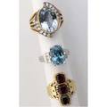 Three gemstone rings 18k gold or pt 18901995 oval blue zircon 535 cts by formula flanked by channels of princess cut diamonds 148 gs size 5 12 oval aquamarine approx 8 cts and brilli