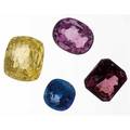 Four fine fancy colored unmounted sapphires emerald cut pinkishpurple sapphire 515 cts 95mm x 886mm yellow rectangular cushion cut sapphire 816 cts 1167mm x 993mm pink oval cut sapphire