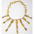 Edwardian citrine and gold fringe necklace bezelset oval faceted citrines and scroll links suspend oval and briolette cut elements in 14k yg 13 12 drops 3