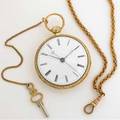 English gold pocket watch and chain 18k open face keywind pocketwatch by john hyde  sons london 4313 ca 1865 marked duplex 9 jewels parachute and compensation with hacking device for the t