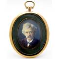 Gc richter portrait miniature of mark twain after 1904 portrait by edoardo gelli with 14k pendant frame indistinctly marked probably carter  gough 2 34 x 2 38 below bail note this pendan