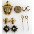 Gold and silver jewelry from the 19th and 20th c 14k yg brooch with rc diamond monogram gold and white agate pendant earrings victorian pietra dure earrings gold topped silver with later clip bac
