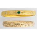 American art nouveau gold hinged bangles 14k chased bangle centers cushioncut emerald 6 mm x 4 mm and two oec diamonds 30 ct tw 7 34 14k chased bangle 7 12 359 gs gw