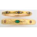 American art nouveau gemset gold bangles worldley allsopp  bliss chased bracelet set with two pink and one green gem day clark  co 8 bright bracelet with dishset pearls sapphires and wire