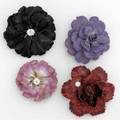 Four gold enameled flower brooches most with diamonds 14k yg ca 19101930 black brooch by hedges pink and red brooches with hooks and bails and purple brooch with bail diamonds approx 60 ct
