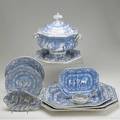 Staffordshire ironstone partial dinnerware set classical antiquities by clementson englishmade mid 19th c approx thirtythree pieces include soup tureen and underplate five platters seven so