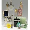 Perfume grouping twelve pieces includes bottles atomizers vials fourpiece set in motherofpearl box 1922 caron in box daum nancy attrib r lalique etc