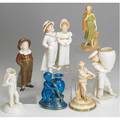 Royal worcester grouping of eight figurines 19th c five basket carriers and three sugar sifters no 800 tallest 7 14