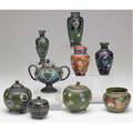 Cloisonne ten miniatures includes covered urns vases and covered jars tallest 4