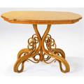 Thonet table with shaped bookmatched veneer top on bentwood pedestal base 29 12 x 40 x 30 12