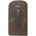 Folk art painting untitled abraham lincoln oil on wooden plank provenance private collection new jersey signed in pencil on back july 27th 1876 built by rg miller 16 14 x 28 14