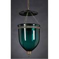 Hanging glass fixture hall light in emerald green with brass fittings early 19th c ht 18