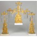 Girandole set threepiece dore bronze on white marble bases ht 17 12