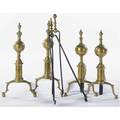 Fireplace accessories two sets of chippendalestyle brass andirons together with two sets of tongs 19th20th c ht 23