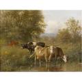 George riecke american 18401930 untitled cows by a stream oil on canvas period gilt frame provenance private collection new jersey signed lower right 18 x 24