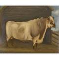 19th c painting the great northamptonshire short horn gold medal winner in birmingham show 1865 bred by mr r wood clapton oil on board framed provenance private collection new jersey 1