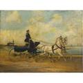 Early 19th c painting untitled horse drawn carriage oil on canvas framed provenance private collection new york 18 x 24