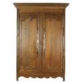 Country french armoire in oak with paneled double doors and removable top with crown molding 19th c 95 x 58 12