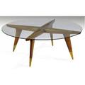 Gio ponti coffee table with circular glass top over mahogany and brass base 14 12 x 39 12 dia