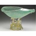 Barovier shellform centerbowl in green rugiadoso glass on sea plant base with gold inclusions 9 12 x 17