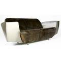 Jonathan singleton stainless steel sofa with aged leather upholstery metal tag jonathan singleton sig furniture 31 12 x 99 x 31 34