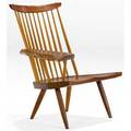 George nakashima walnut lounge chair with freeedge writing arm marked with clients name 33 x 31 x 30