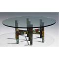 Paul evans coffee table with circular glass top on welded and patinated steel base 16 x 42 dia