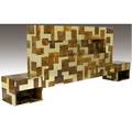 Cpaul evans cityscape brass and burl walnut hanging kingsize headboard with illuminated niche flanked by a pair of integrated singledrawer nightstands accompanied by copy of original receipt and