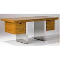 Dunbar doublepedestal walnut veneer desk on polished steel base dunbar metal tag 29 x 66 x 32