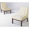 Edward wormley  dunbar pair of slipper chairs upholstered in cream moir fabric on walnut frames dunbar brass tags 31 12 x 23 x 33