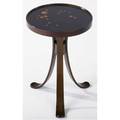 Edward wormley  dunbar constellation occasional table with circular wood inlays to black lacquered top on molded walnut base dunbar brass tag 19 x 13