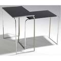 American art deco pair of nesting tables with black lacquered tops on chromed steel bases 19 x 21 12 x 11 and 17 x 19 x 11