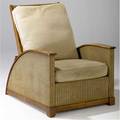 Heywood wakefield rare wicker reclining lounge chair on walnut frame with tan cushions 35 x 35 x 28