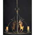 Wilhelm hunt diederich wroughtiron hanging fixture with ram silhouettes and three candleholders 26 x 21 dia