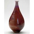Natzler bottle covered in oxblood reduction glaze with melt fissures signed natzler with original inventory tag 8 x 4