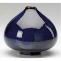 Natzler squat closed form vase covered in lapis blue glaze signed with original inventory number 5 12 x 5 12
