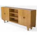 Oscar stonorov and will von moltke bleached mahogany credenza with a central shelving compartment flanked by a pair of twodoor cabinets with interior shelves on sculpted base 34 x 81 x 14