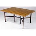 Milo baughman dining table with diamond inlay over teak base 29 x 63 x 42
