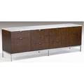 Florence knoll  knoll credenza with marble top over rosewood veneer base with ten drawers on chromed steel legs 25 12 x 74 12 x 18