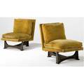 Paul evans pair of lounge chairs with original mustard velvet upholstery on sculpted steel frames 38 x 28 x 30