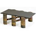 Paul evans coffee table with slate top over patinated welded steel base 16 x 48 x 24